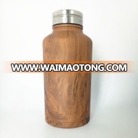 wooden pattern double wall stainless steel vacuum ice cube container